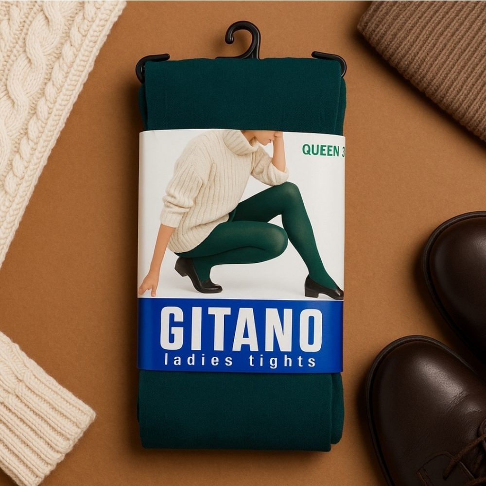 VTG NWT Gitano Opaque Tights Hunter Green Size Queen 2  90s Hosiery